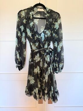 Zimmermann Navy Floral Wrap Dress with Blue Accents